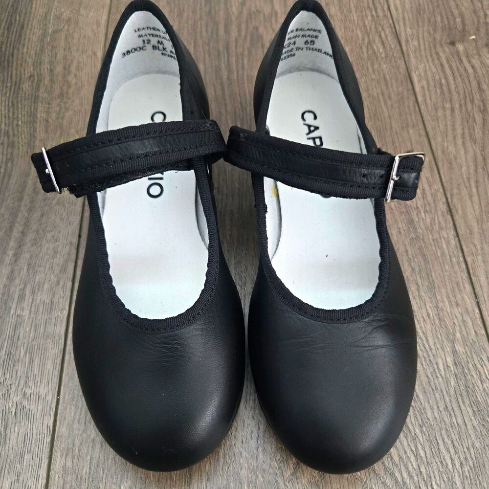 Capezio 3800C Girls Tap Shoes Size 12 M Black Leather Tele Tone Mary Jane Dance